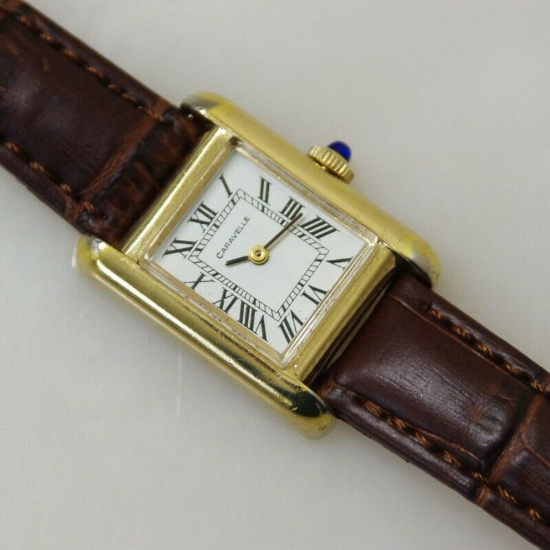 VINTAGE 1977 Caravelle Women\'s 20 x 22mm Manual Wind Gold Tone Tank Watch Vintage Caravelle by Bulova N7 1977 Ladies Gold Tone  main image 4
