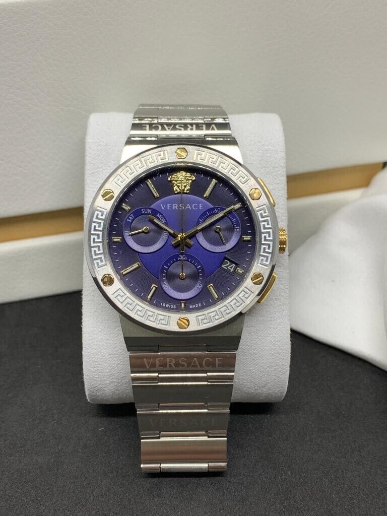 VERSACE Greca Logo Chronograph 43 mm Blue Dial Quartz Men's VERSACE Greca Logo Chronograph 43 mm Blue Dial Quartz Men's