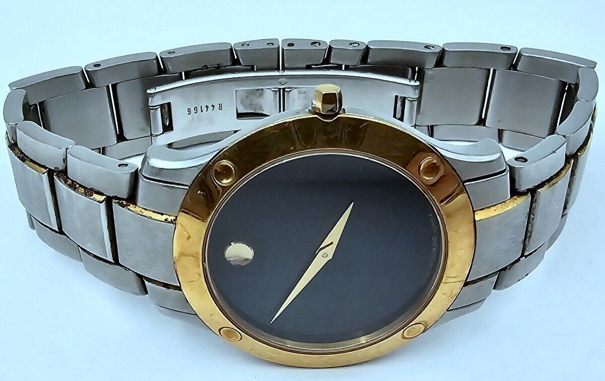 Movado Black Dial Two Tone 35mm Stainless Bracelet 85-G1-885 Mens 