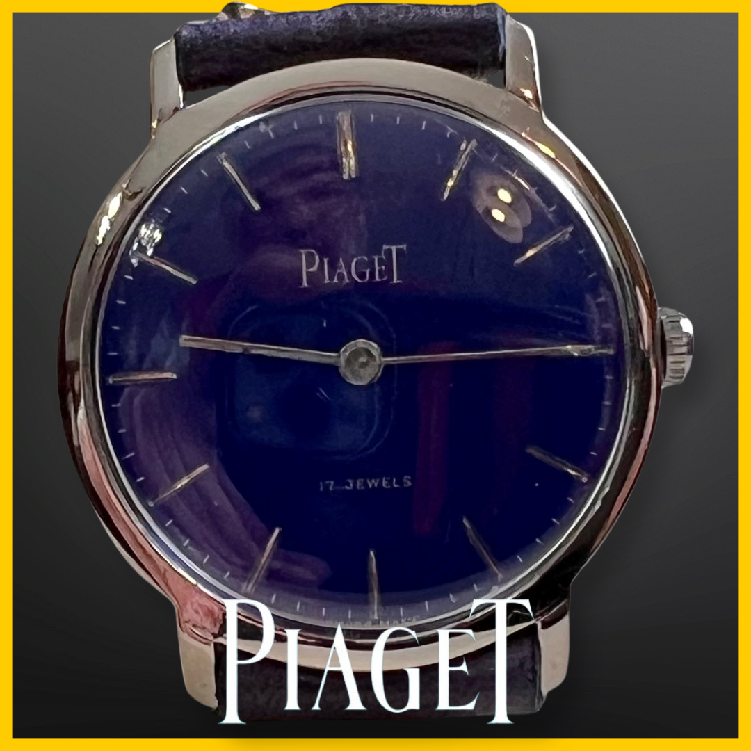 VTG PIAGET CLASSIC NICKEL PLATED CASE BLUE DIAL WORKING 1950