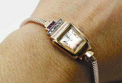 CIRCA 1940 VINTAGE BLANCPAIN DIAMOND RUBY 14K ROSE GOLD DIAMOND