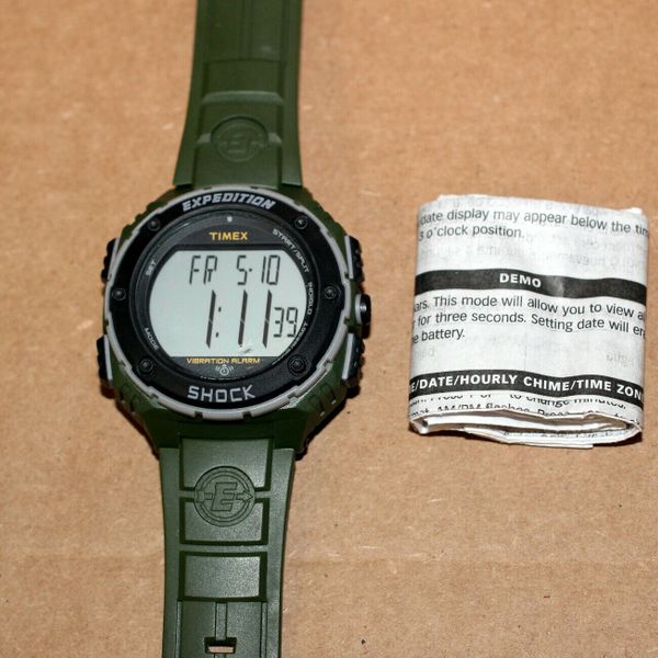 MENS TIMEX EXPEDITION SHOCK XL Vibration Alarm Rugged Watch Works W