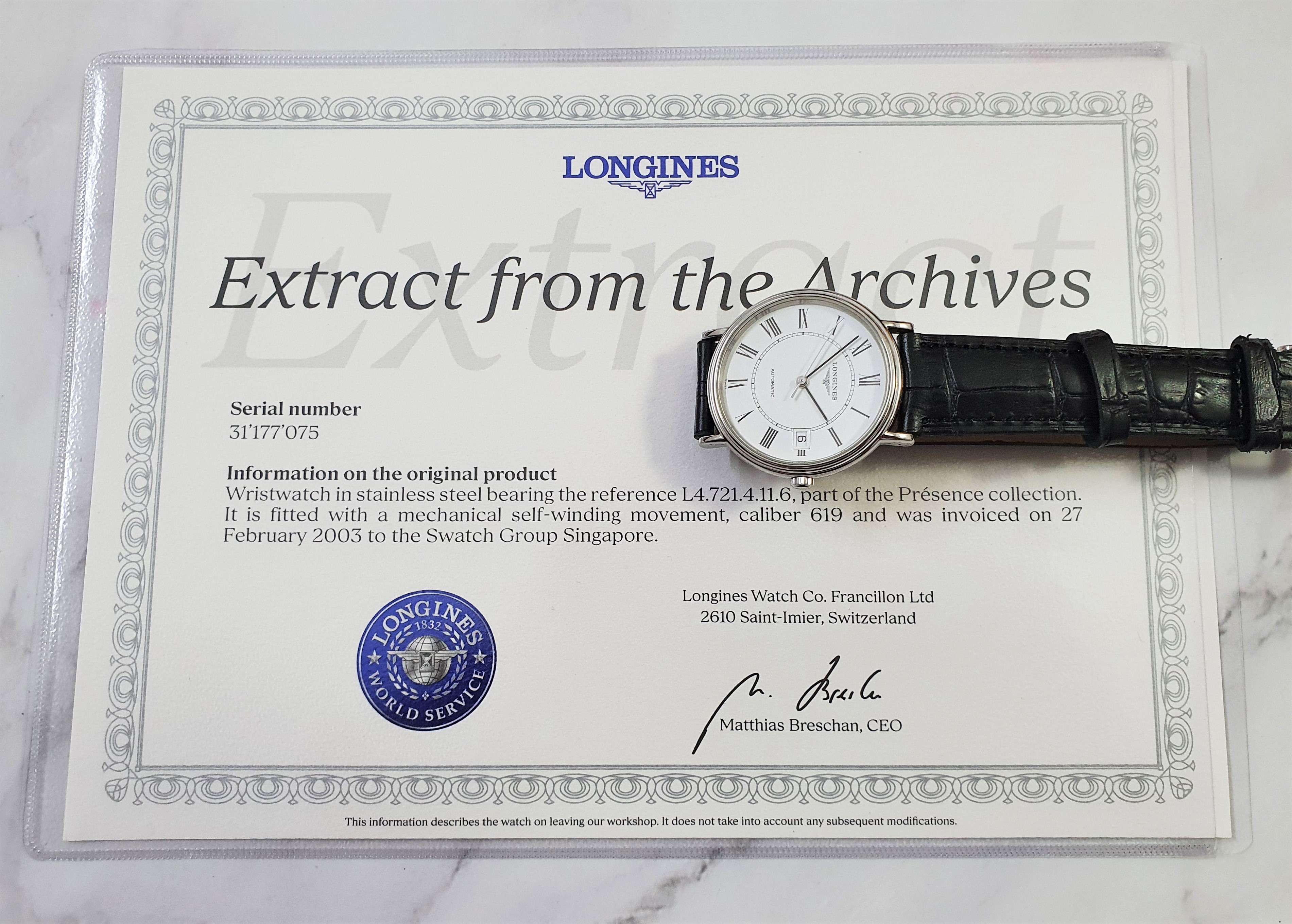 Longines Presence 34.5 Automatic Stainless Steel Roman L4.721.4.11