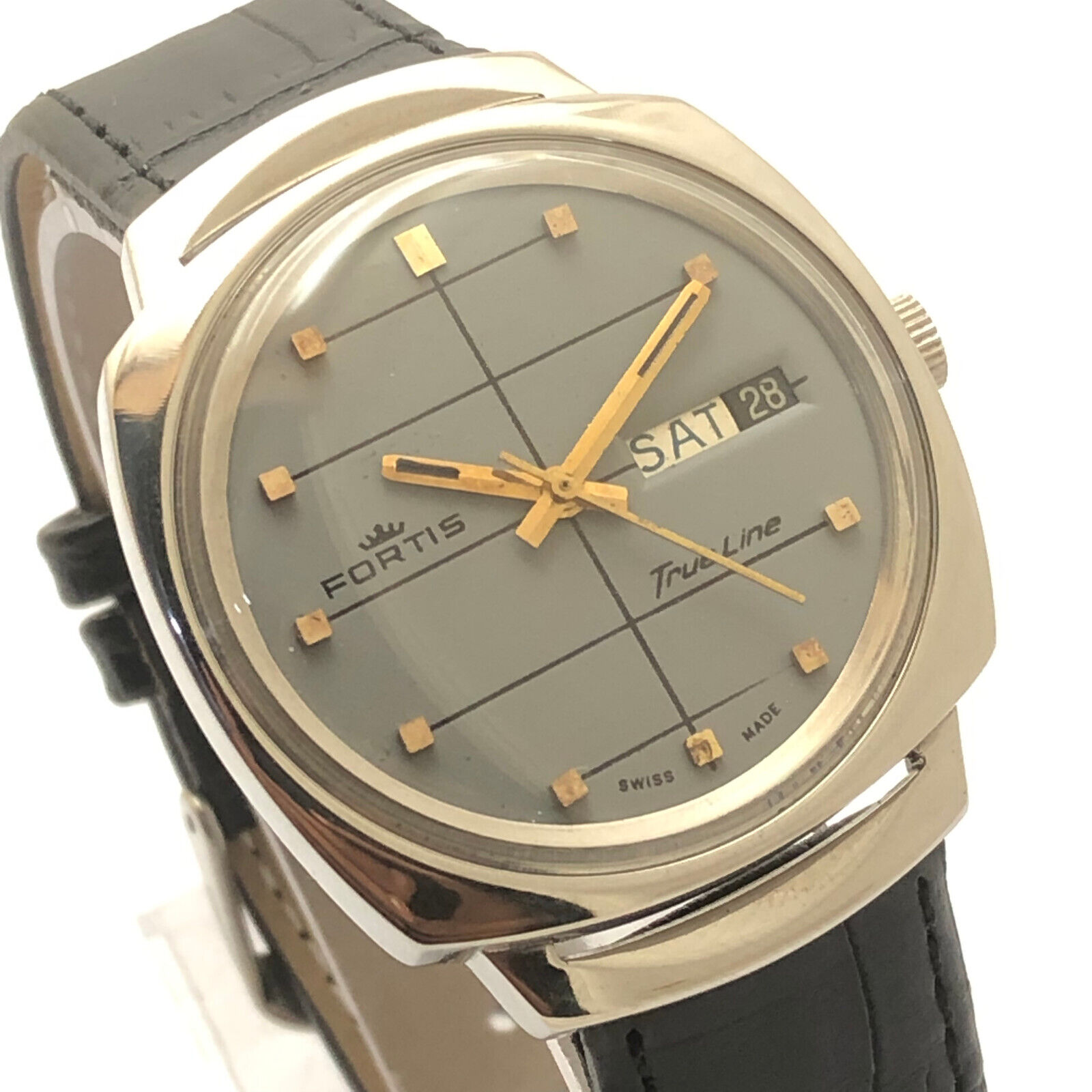Vintage FORTIS Trueline Automatic Swiss Made GREY Dial Gents Wrist 