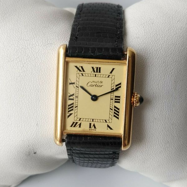 MUST DE CARTIER TANK QUARTZ ARGENT 925 PLQUE OR G20M 100% SWISS MADE ...