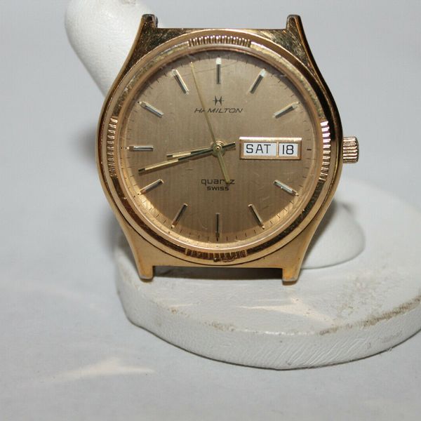 Vintage HAMILTON Quartz Watch 908080 Gold Plated Stainless Day Date For