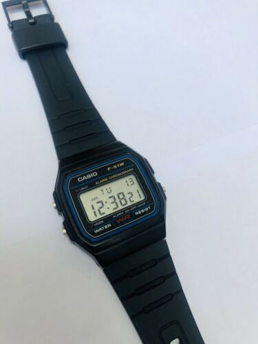 casio men's lcd black resin strap watch
