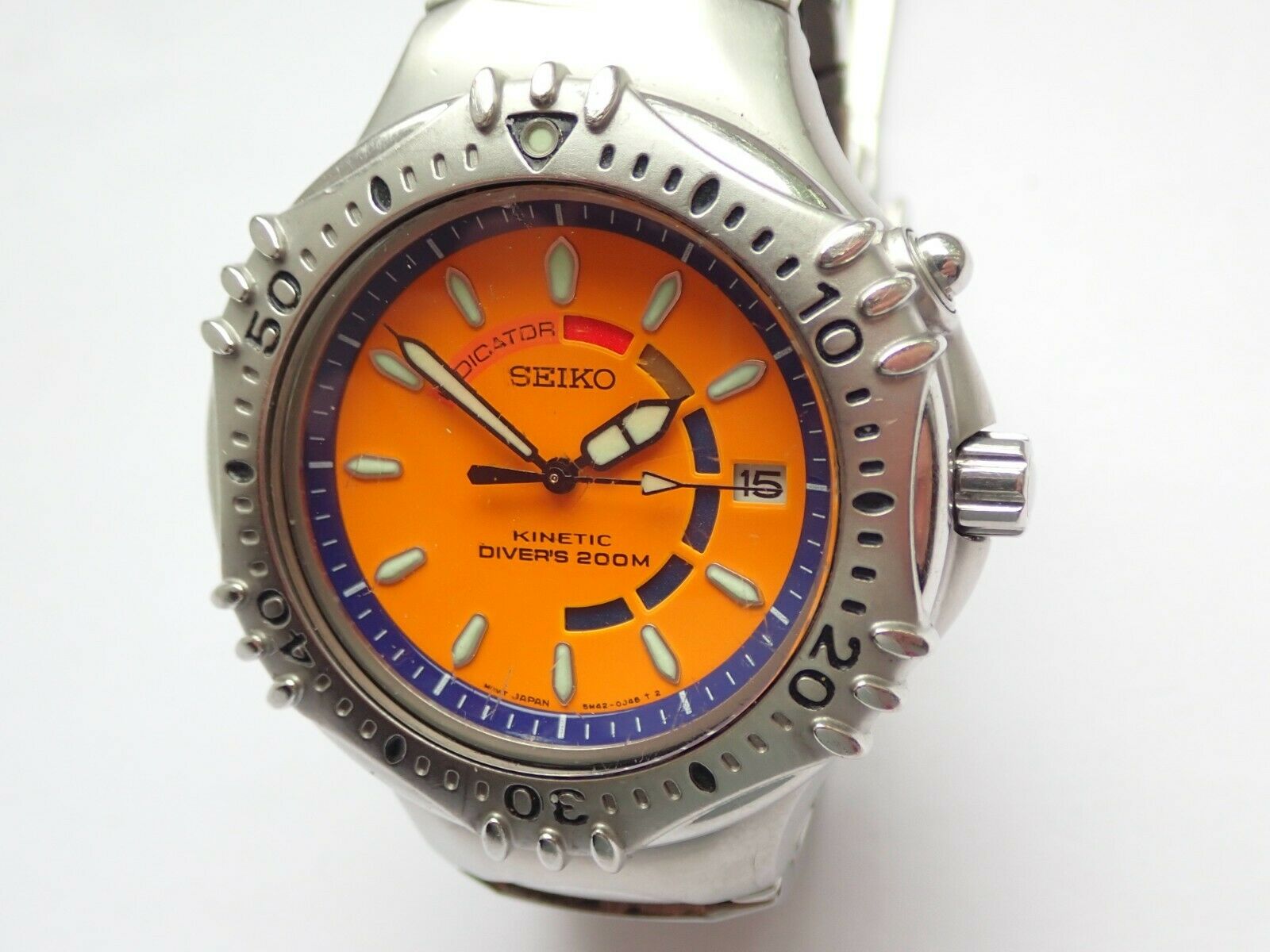 Mens Seiko Giugiaro Kinetic Watch 5M42-0F70 - 200m Orange Dial