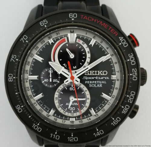 Seiko Sportura V198-0AA0 Perpetual Solar Chronograph Alarm Blacked