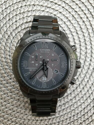 Genuine CITIZEN EcoDrive solar blackout chronograph men's watch