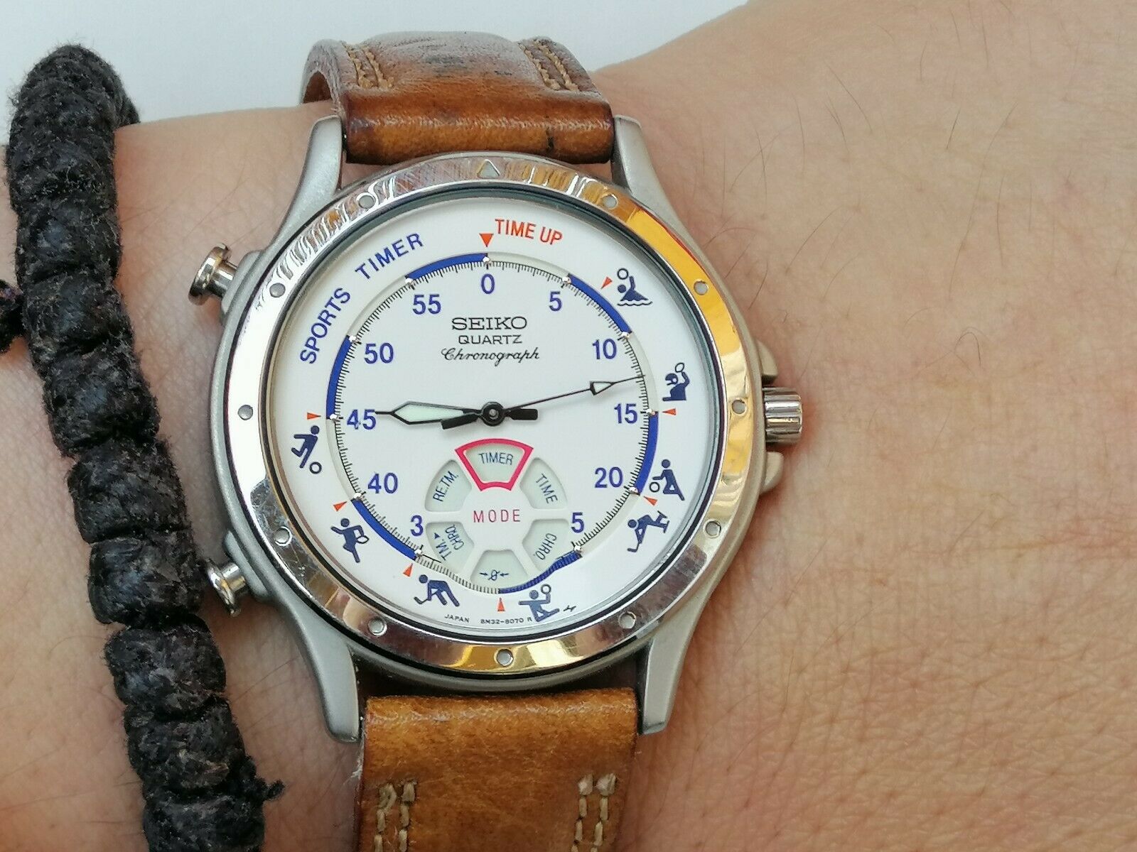 Vintage Seiko Sports Timer Dancing Hands Quartz Men's Watch