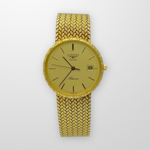 Solid 9ct Yellow Gold Longines Mens Watch Quartz Resence