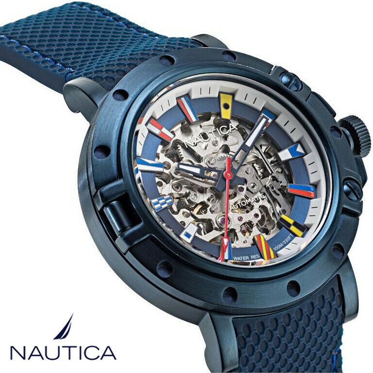 Nautica NAPPRHS12 Porthole Skeleton Collection Automatik blau Herren Uhr NEU WatchCharts