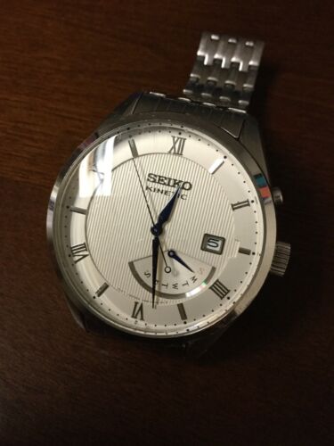 Seiko Kinetic 5M84-0AD0 Watch Silver Stainless Steel Band 