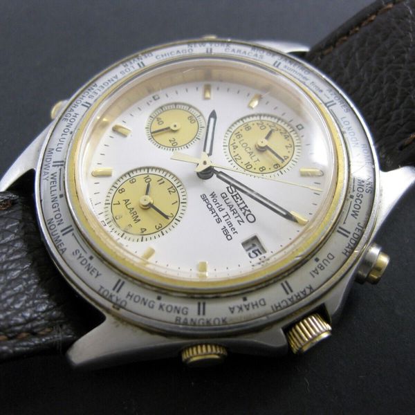 GENUINE VINTAGE SEIKO QUARTZ WORLD TIMER SPORTS 150 MENS WATCH CAL