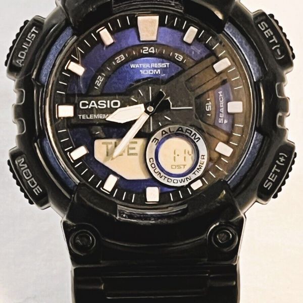 PRE-OWNED Casio Telmemo 30 Watch Men Black Tone Blue Dial Analog ...