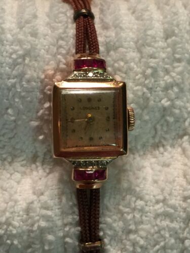 Vintage Longines Lady Watch Rose Gold Ruby And Diamonds