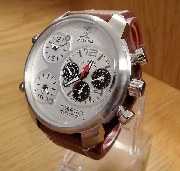 Mens XXL Big Face DeTomaso Casabona Seiko SII Brown Multi