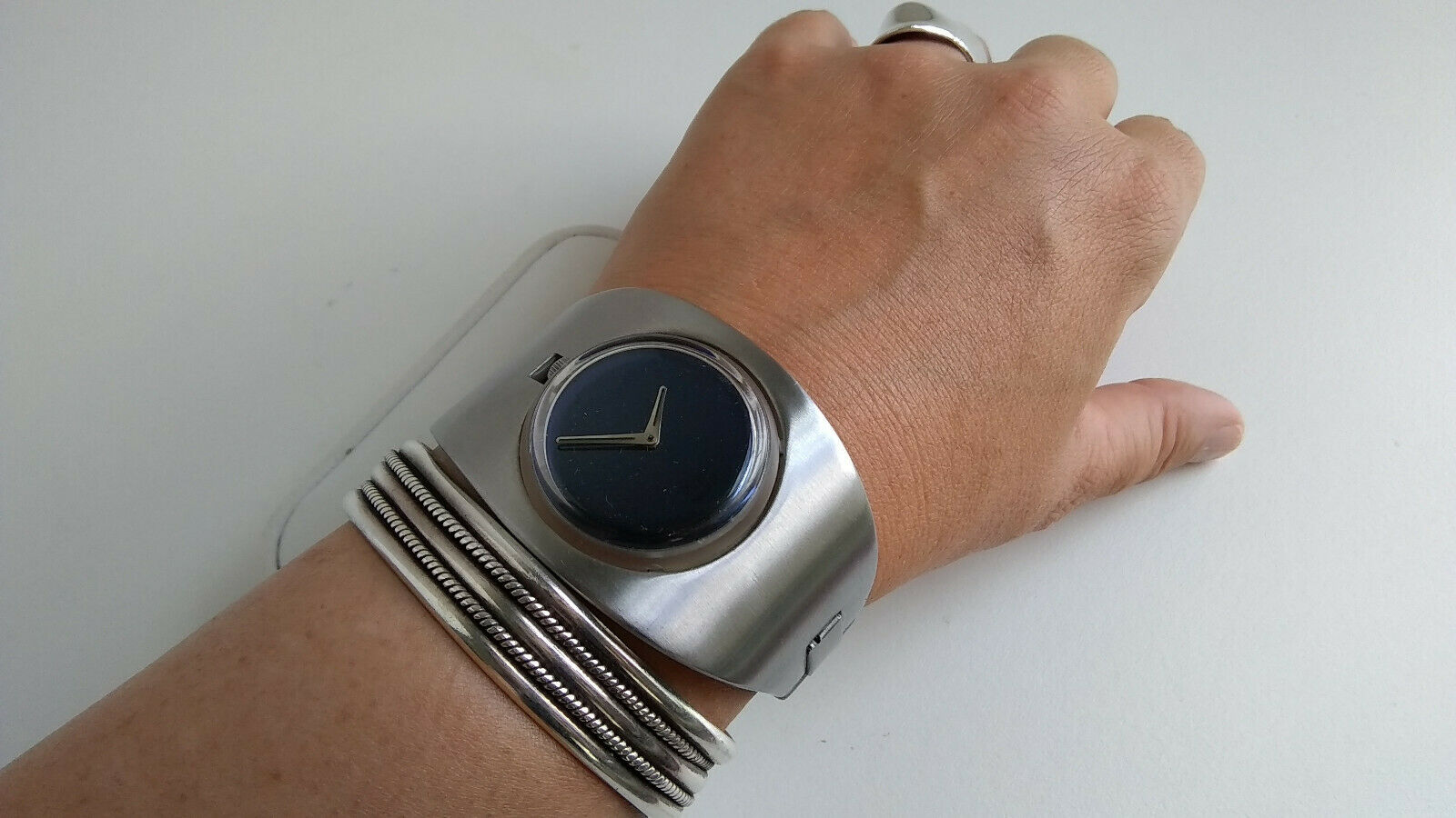 Pop Swatch Watch Stainless Steel Cuff - PMK129 - New Battery Pop Swatch Watch Stainless Steel Cuff - PMK129 - New Battery