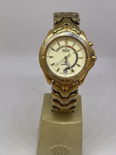 Vintage Seiko Kinetic Sports 100 5M42 0809 Gold Tone Men s Watch