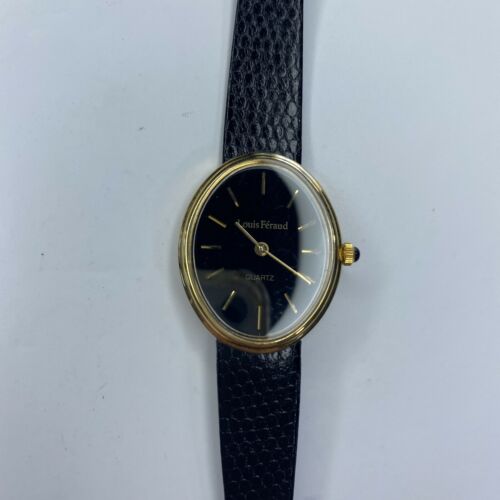 Louis Feraud Watch Gold Tone Black Dial Tested New Battery