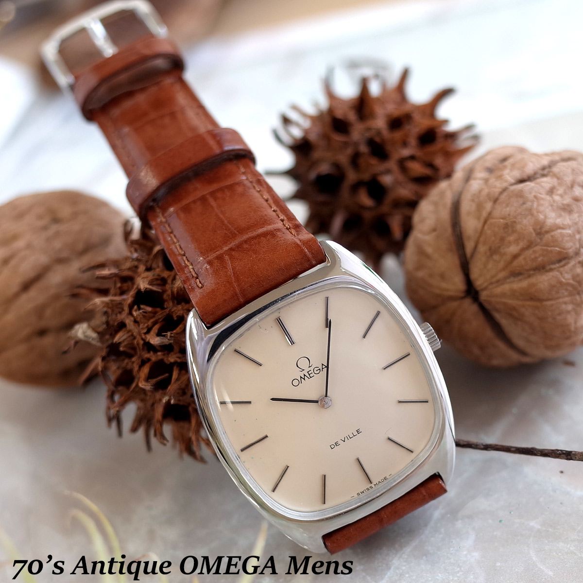 Omega Deville 80'S Deformed Tonneau Round Square SS Ivory Dial