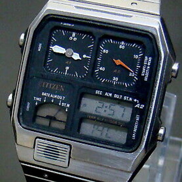 VTG 1984 CITIZEN ANA-DIGI TEMP CHRONO WATCH 8982 SS MENS WATCH