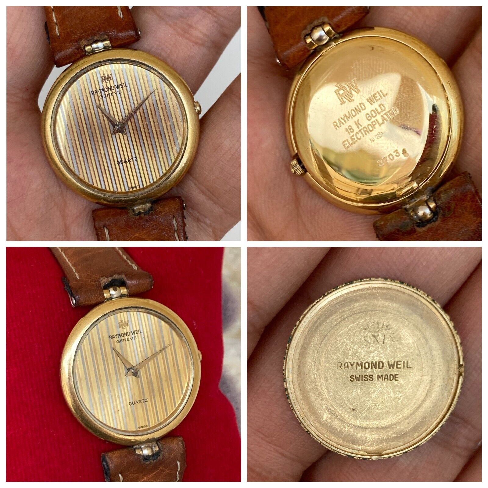 VINTAGE RAYMOND WEIL 3703 WATCH ROUND 18K GOLD ELECTROPLATED 10M 