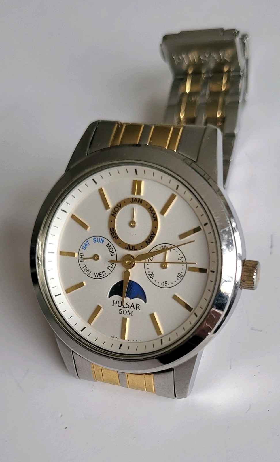 moon様 Pulsar By Seiko Moon Phase Triple Calendar Japan Quartz Watch VX3F