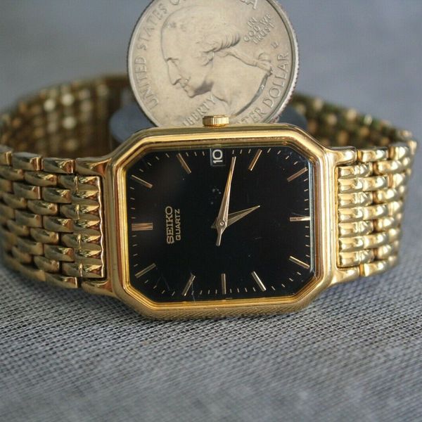 Men's Seiko Quartz 7N22-5011 R1 Black Dial Gold Plated Wrist Watch Tested |  WatchCharts