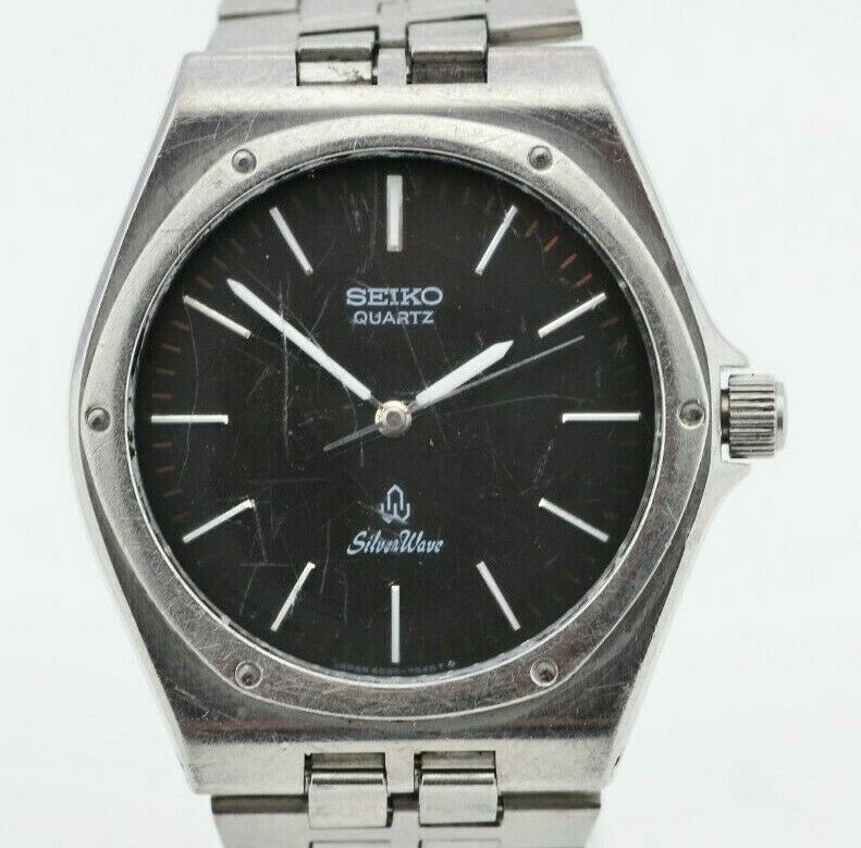 Vintage Seiko Silver Wave Analog Quartz Watch 6030-7040 Japan JDM