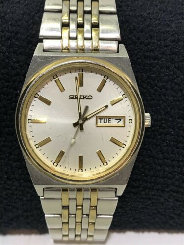 Seiko V743-9029 Gold Tone Mens Dress Watch with New Battery Date