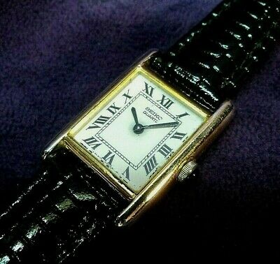 NEW BATTERY & STRAP~Seiko 1400-5030 Womens Gold Plated Tank Quartz