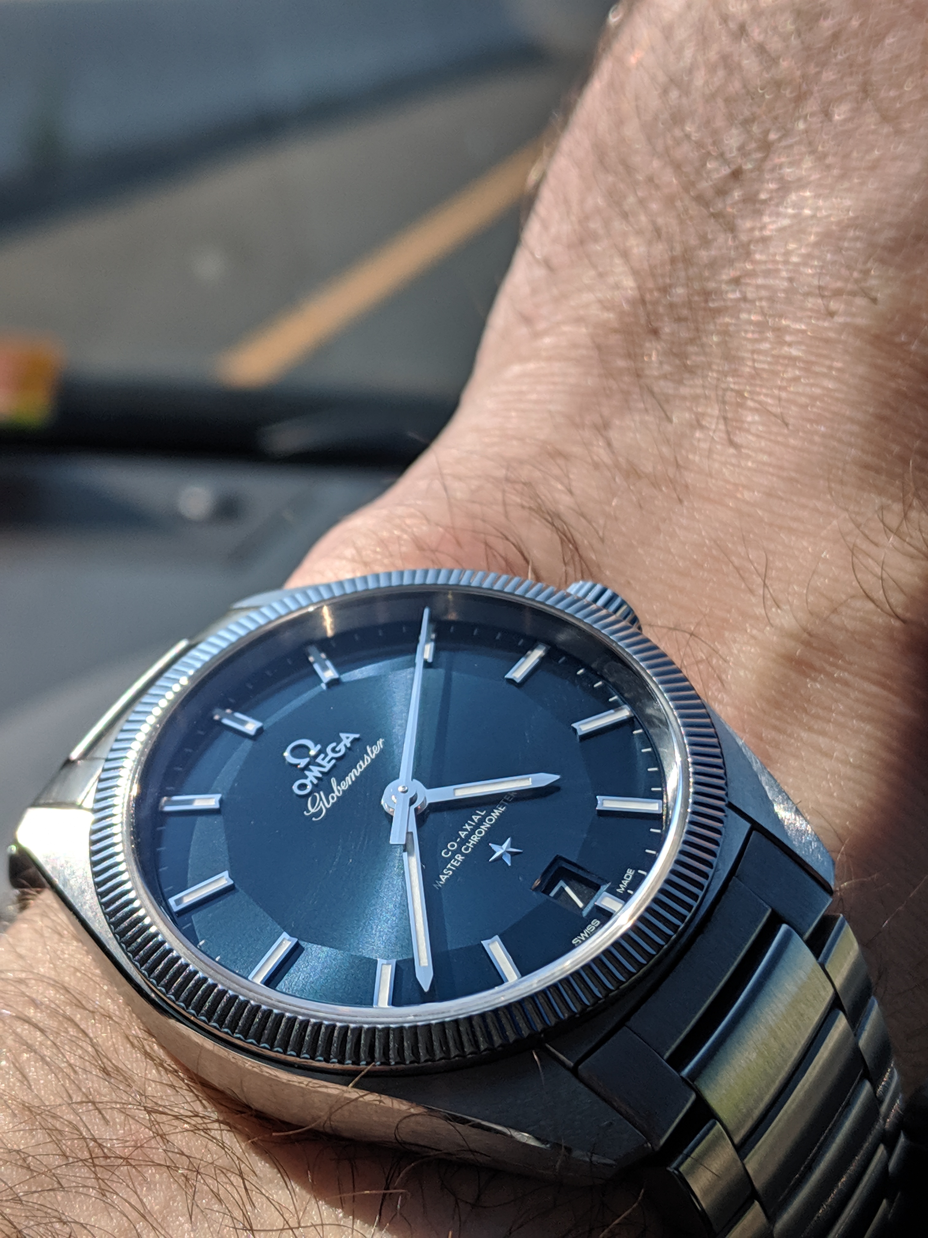 TheOneInYellow on Twitter omegawatches Yep my fav is also what I own  Omega Constellation Globemaster bracelet version Ref 13030392103001  over the leather one in your pic  Love the everchanging blue dial