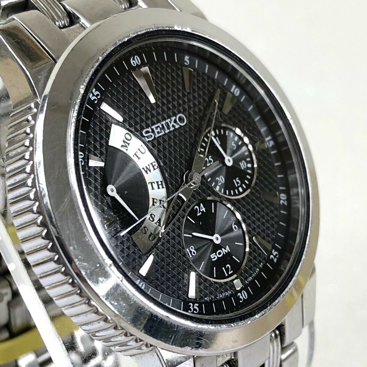 Seiko Black Dial 5Y66 0AA0 Quartz Watch Stainless Steel