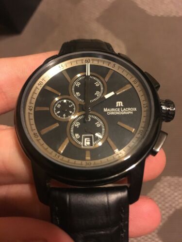 Maurice Lacroix Chronograph Black w Leather Band AL64769 Swiss