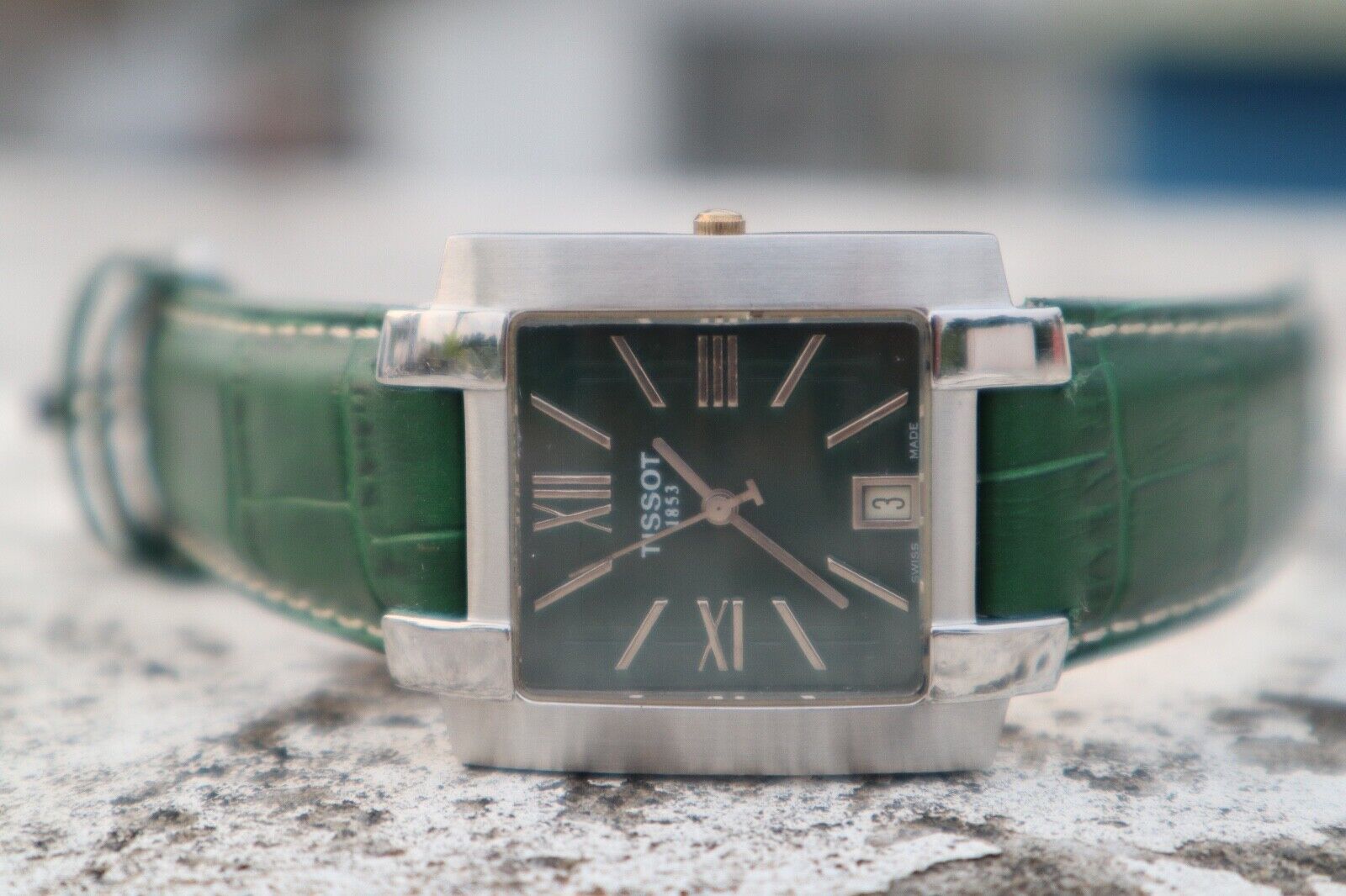 RARE SWISS TISSOT L860 960K GREEN AFTERMARKET ROMAN DIAL DATE