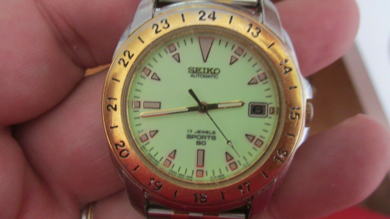 seiko mens sports 50 automatic 7002 8059 lumibrite dial vintage 2 tone  running | WatchCharts