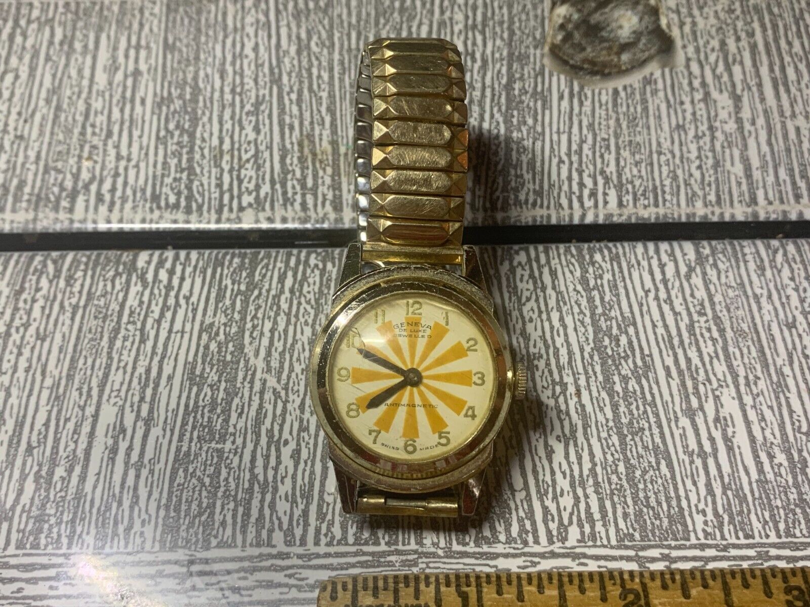 Vintage Geneva De Luxe Watch Jewelled Antimagnetic Stretch Band Sun Rays WatchCharts Marketplace