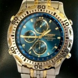 Citizen Mens Watch Gn 4 S Alarm Chronograph Wr100 Blue Gold Stainless Watchcharts