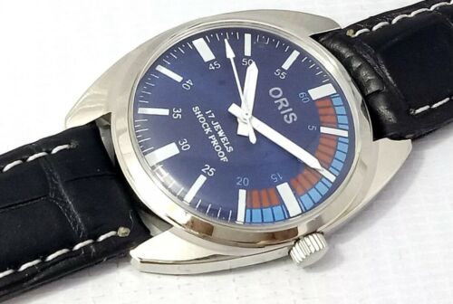 Vintage Oris Swiss 17 Jewel Men s Watch Metallic Blue Red Sport