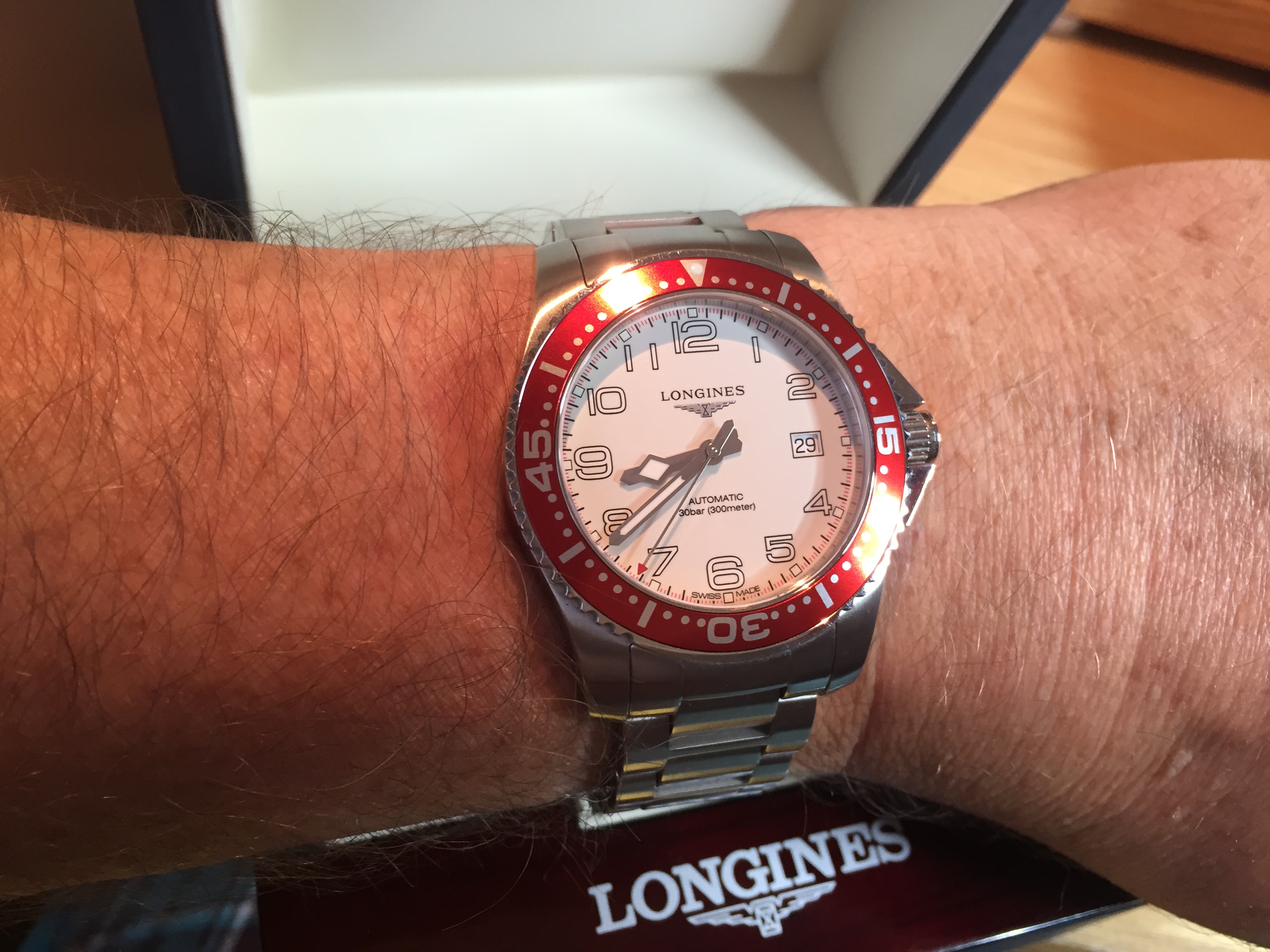 Longines hydroconquest auto white dial red bezel WatchCharts Marketplace