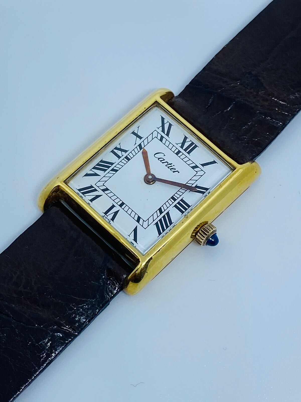 CARTIER TANK 18K GOLD ELECTROPLATED DIAL ROMAN NUMERALS ETA 2512