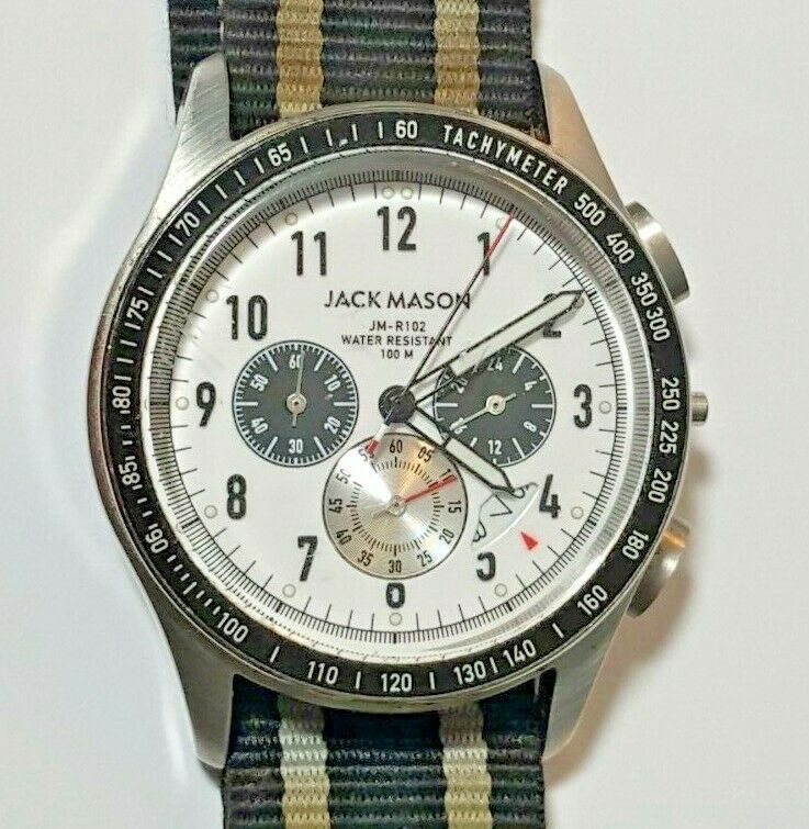 JACK MASON CHRONOGRAPH Mens WATCH JM R102 129 Racing PANDA RUNS PARTS REPAIR FIX WatchCharts