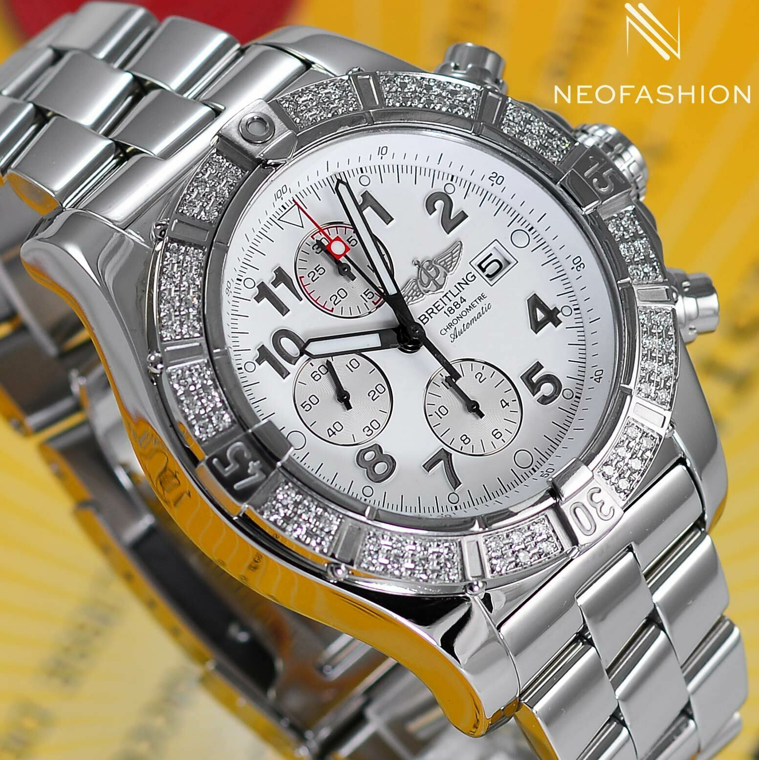 BREITLING SUPER AVENGER SS 48MM FACTORY ORIGINAL DIAMOND BEZEL WHITE DIAL A13370 WatchCharts