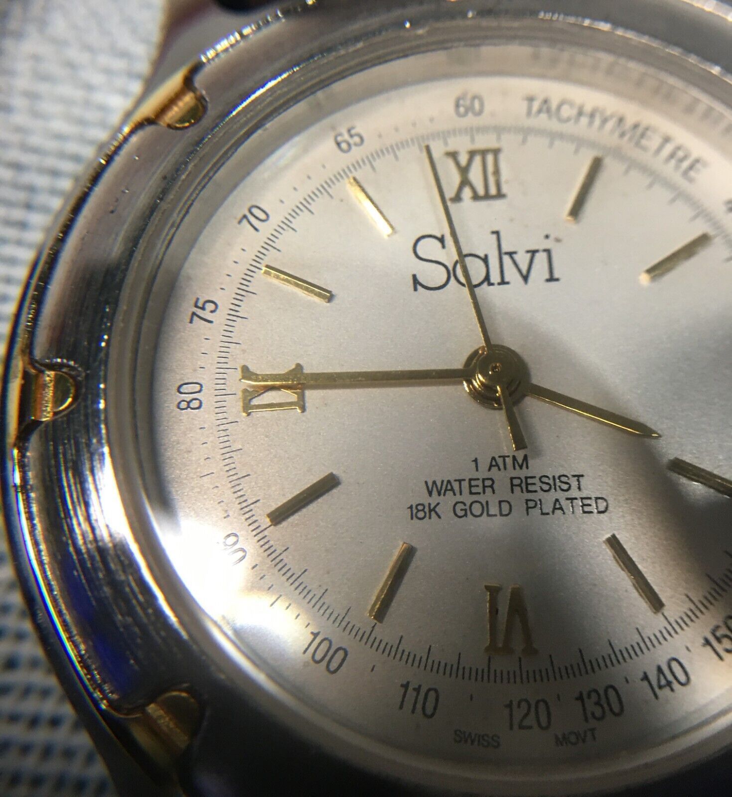 Vintage SALVI WATCH 18k gold plated Tachymetre Swiss movt 