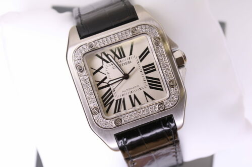 Cartier santos 100 diamond cheap bezel