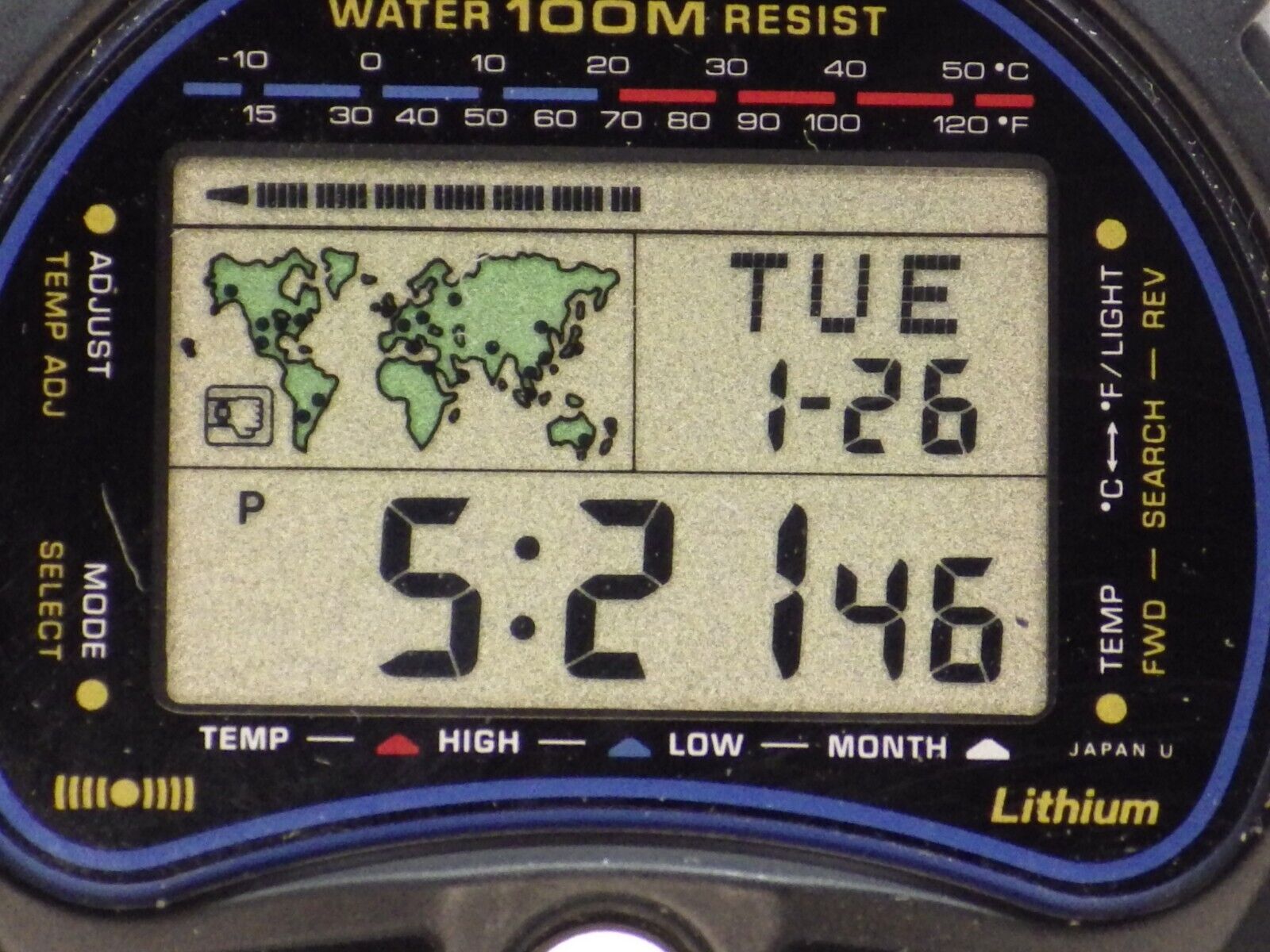 CASIO TS-100 Digital Thermometer World Time WR 100M, Alarm