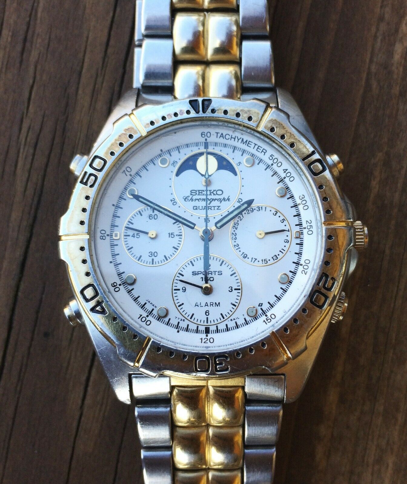 Montre Vintage Seiko sports 150 7T36-6A40 Chronograph Moon Phase 