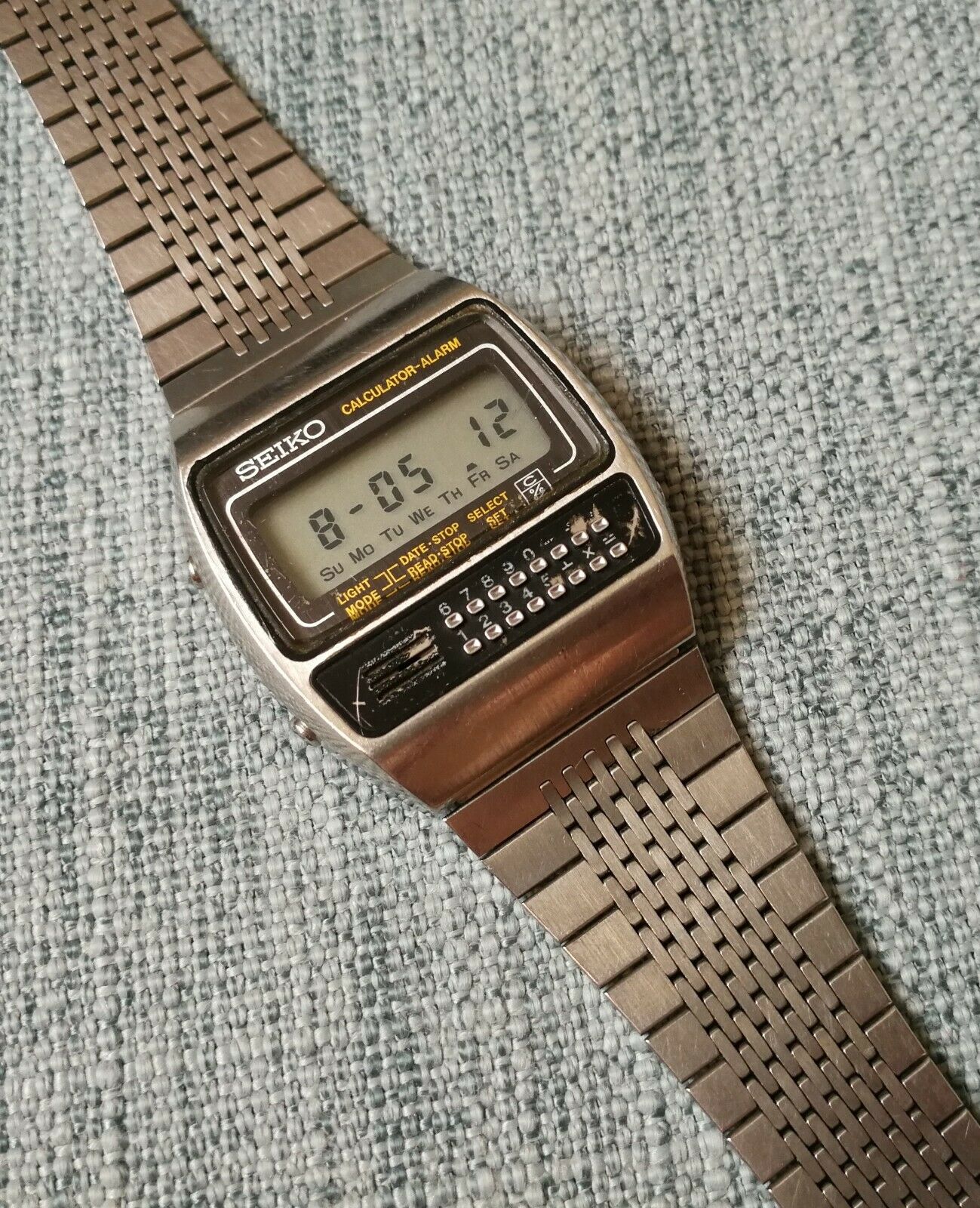 vintage seiko c359-5000 calculator quartz alarm lcd watch from